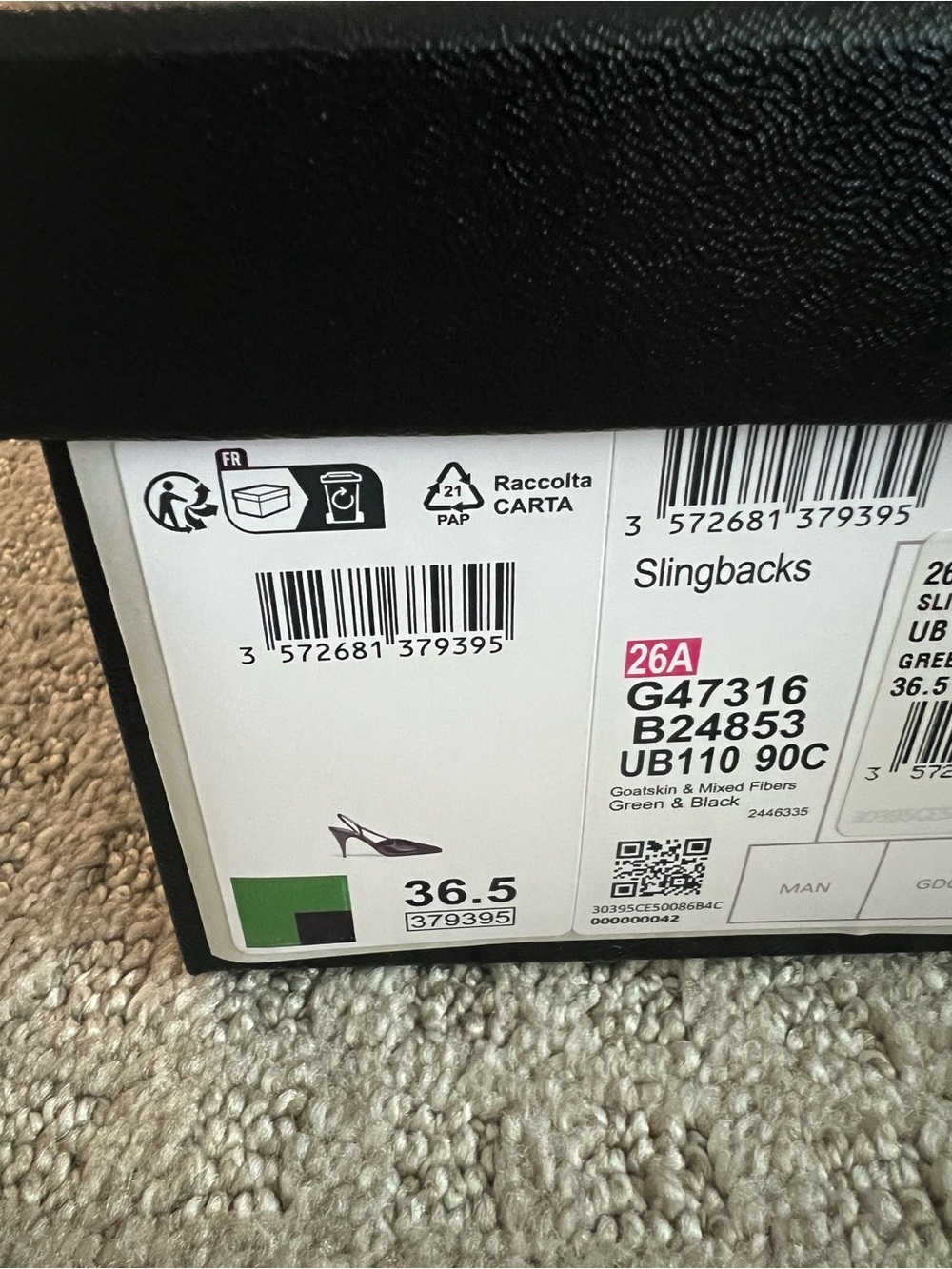 Chanel 26A size 36 C green black slingbacks - Picture 9 of 9